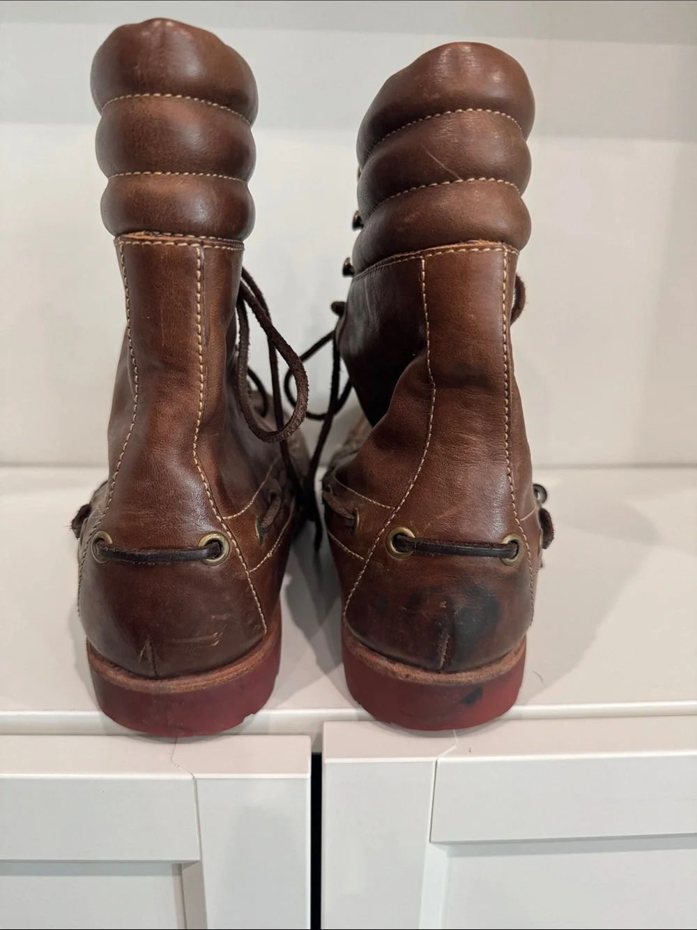 Vintage Cole Haan - Men's Brown Leather Lace-Up Moc Toe Boots